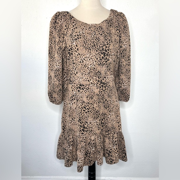ANTHROPOLOGIE Maeve Cut Out Mini Animal Print Dress Brown Leopard Size 14 - Picture 4 of 12